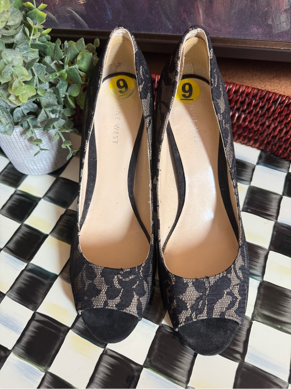 Nine West Black Lace Peep-Toe Pumps